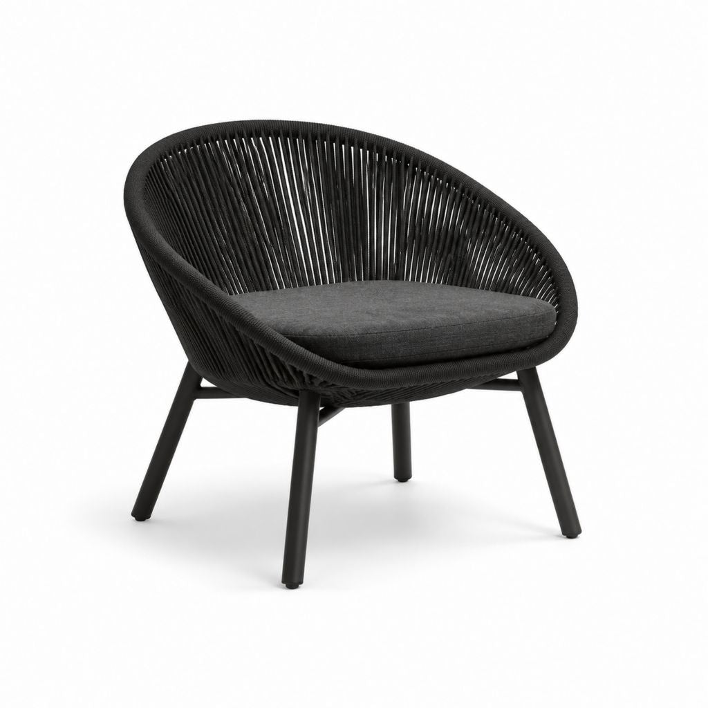 Loungesessel Schwarz mit Polypropylen-Kordel und Polyester-Sitzkissen 76 x 78 x 76 cm