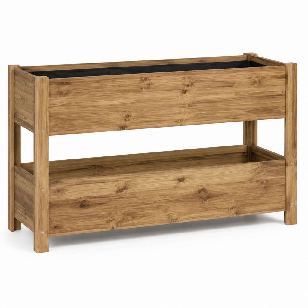 Hochbeet mit 2 Pflanzkästen Braun Kiefernholz PE rechteckig 120 x 60 x 80 cm
