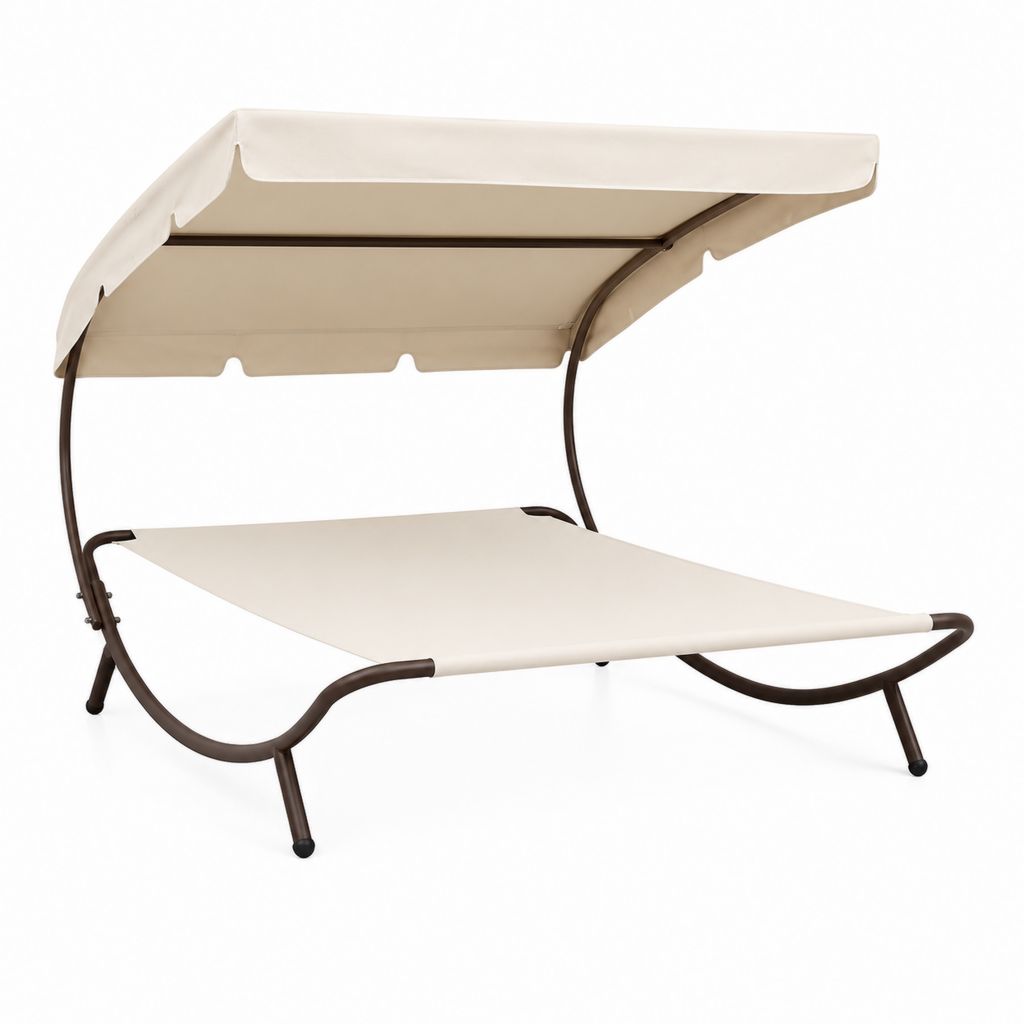 Doppelgartenliege Beige mit Sonnendach Stahl und Polyester 200 x 135 x 195 cm