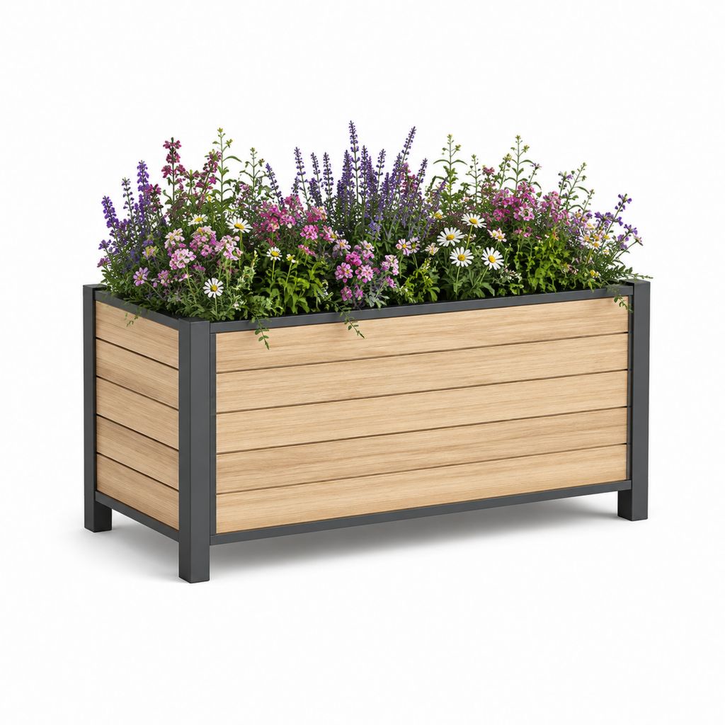 Hochbeet Pflanzkasten rechteckig Naturbraun Anthrazit WPC und pulverbeschichteter Stahl 100 x 40 x 80 cm