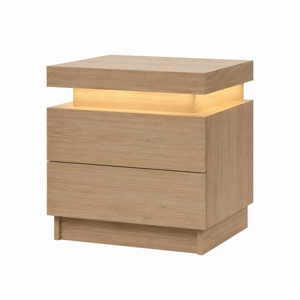 Nachttisch mit 2 Schubladen und LED-Beleuchtung Eiche hell MDF rechteckig 60 x 40 x 60 cm