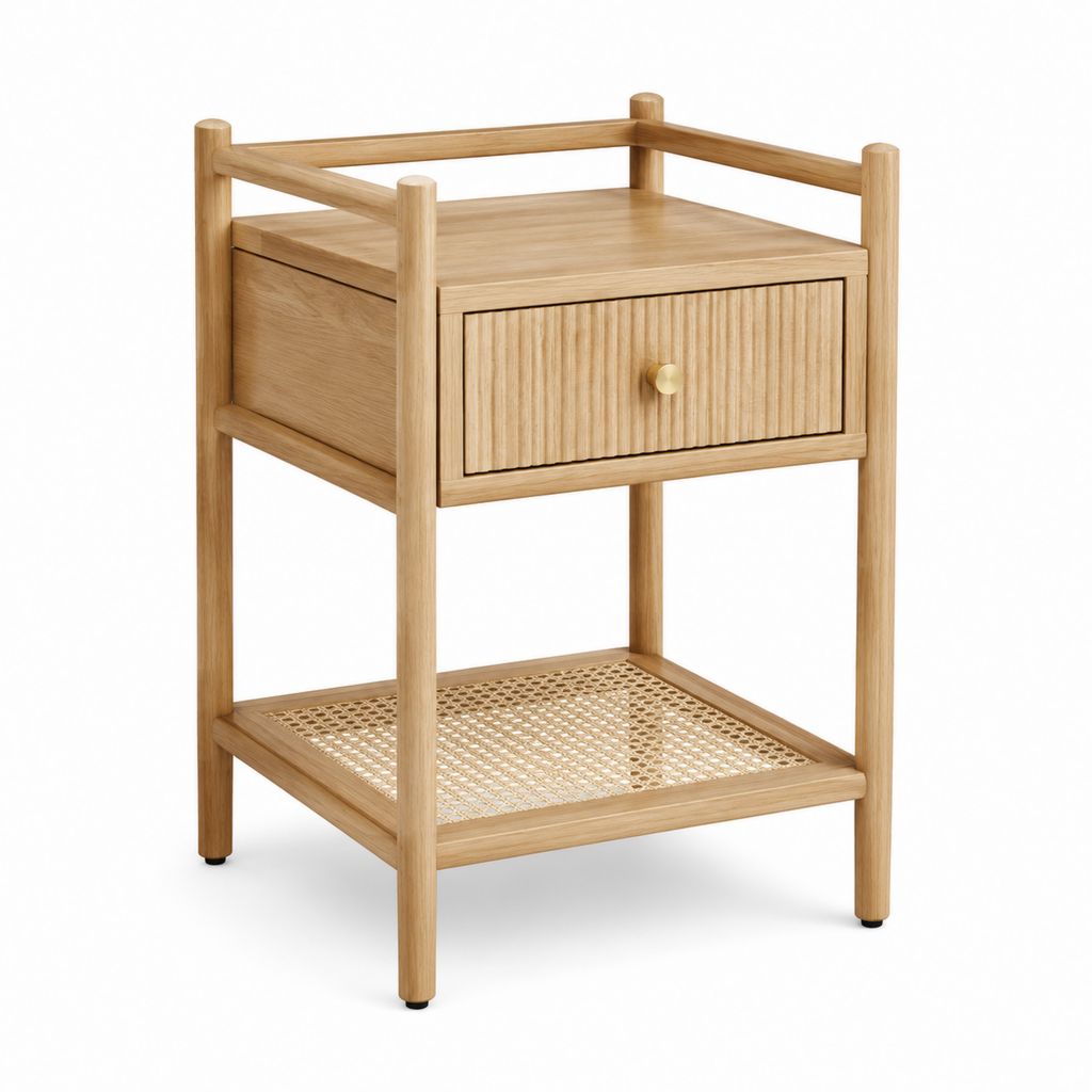 Nachttisch mit Schublade aus massivem Eichenholz Natur rechteckig 45 x 35 x 60 cm