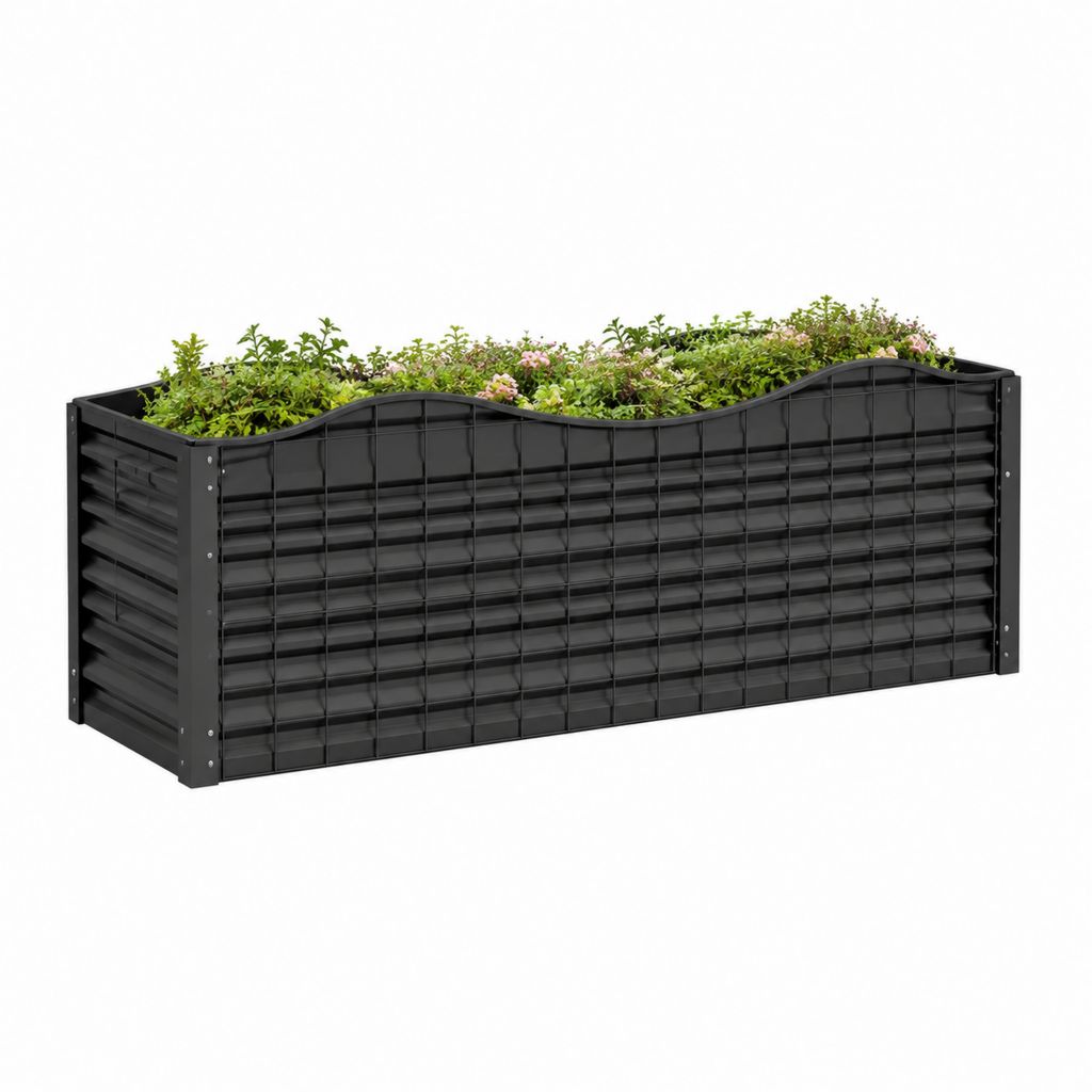 Hochbeet aus schwarzem verzinktem Stahl rechteckig 240 x 90 x 60 cm