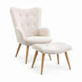 Ohrensessel Set mit Hocker Creme Polyester-Bouclé Massivholz 73 x 85 x 100 cm
