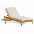 Gartenliege aus Teakholz Natur mit cremefarbener Polyesterauflage verstellbarer Rückenlehne und Ablage 200 x 70 x 35 cm