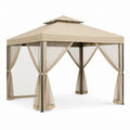Pavillon Beige mit Stahlgestell Polyester-Dach und Moskitonetzen 300 x 300 x 270 cm