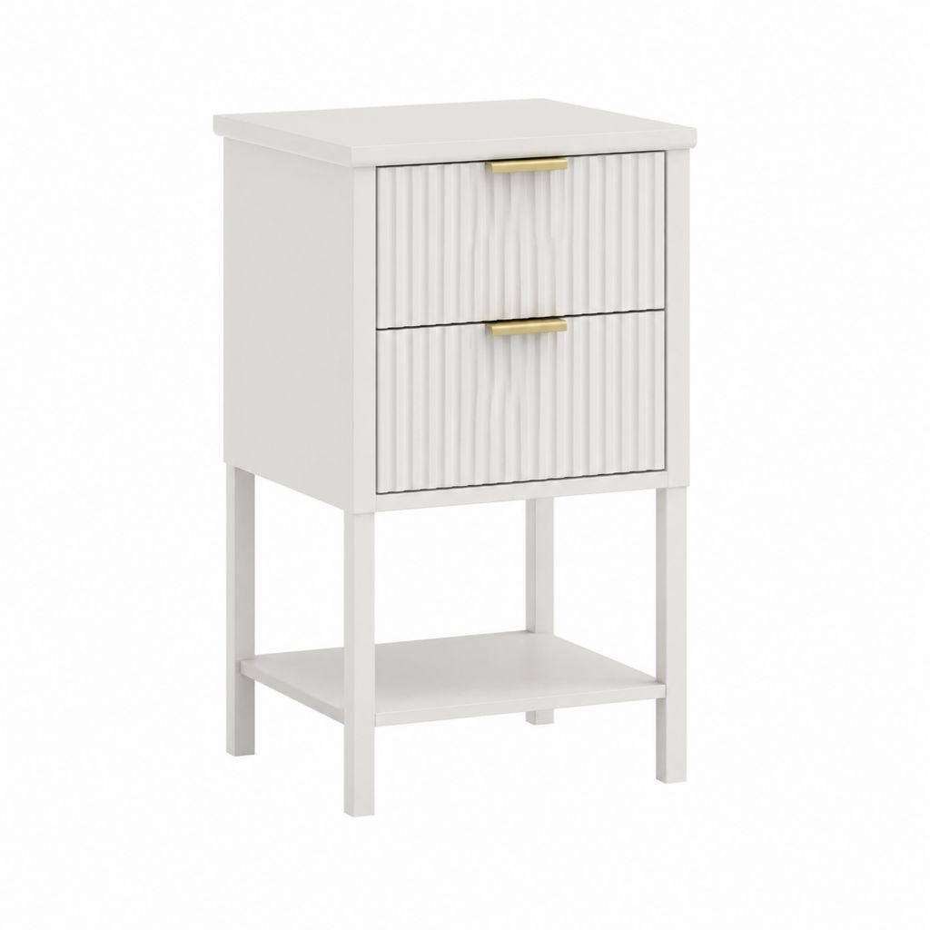 Nachttisch Weiß aus MDF Rechteckig mit 2 Schubladen und Ablage 40 x 30 x 65 cm