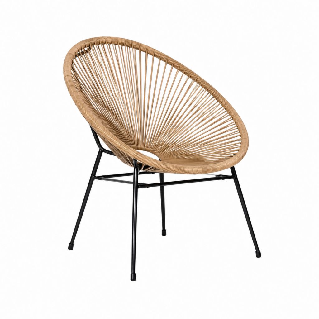 Gartenstuhl aus PE-Rattan Naturbraun mit Stahlgestell Rund 72 x 76 x 83 cm
