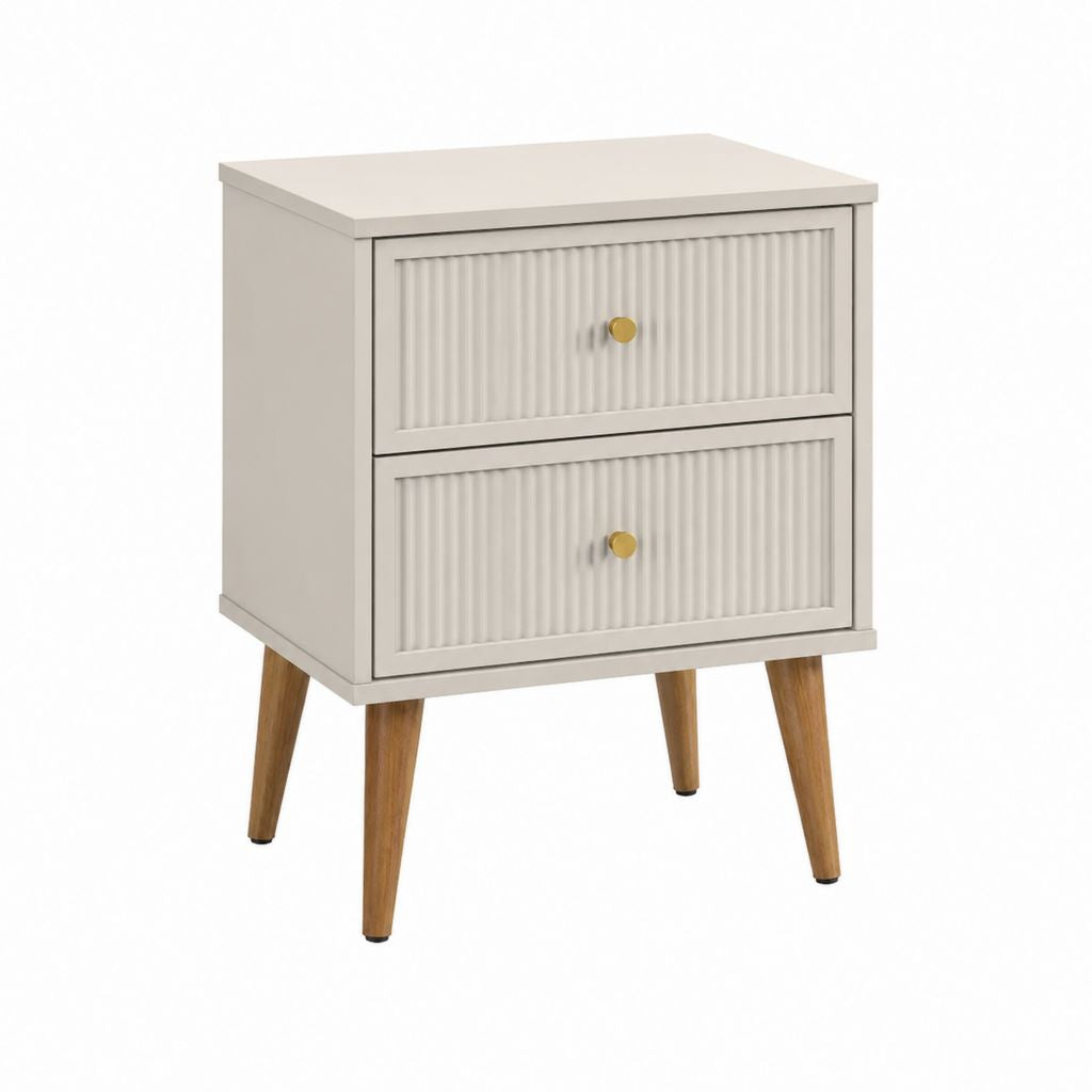 Nachttisch mit 2 Schubladen Beige MDF und Massivholz 40 x 40 x 60 cm