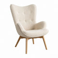 Ohrensessel Creme mit Polyester-Bouclébezug und Massivholzgestell 75 x 85 x 105 cm