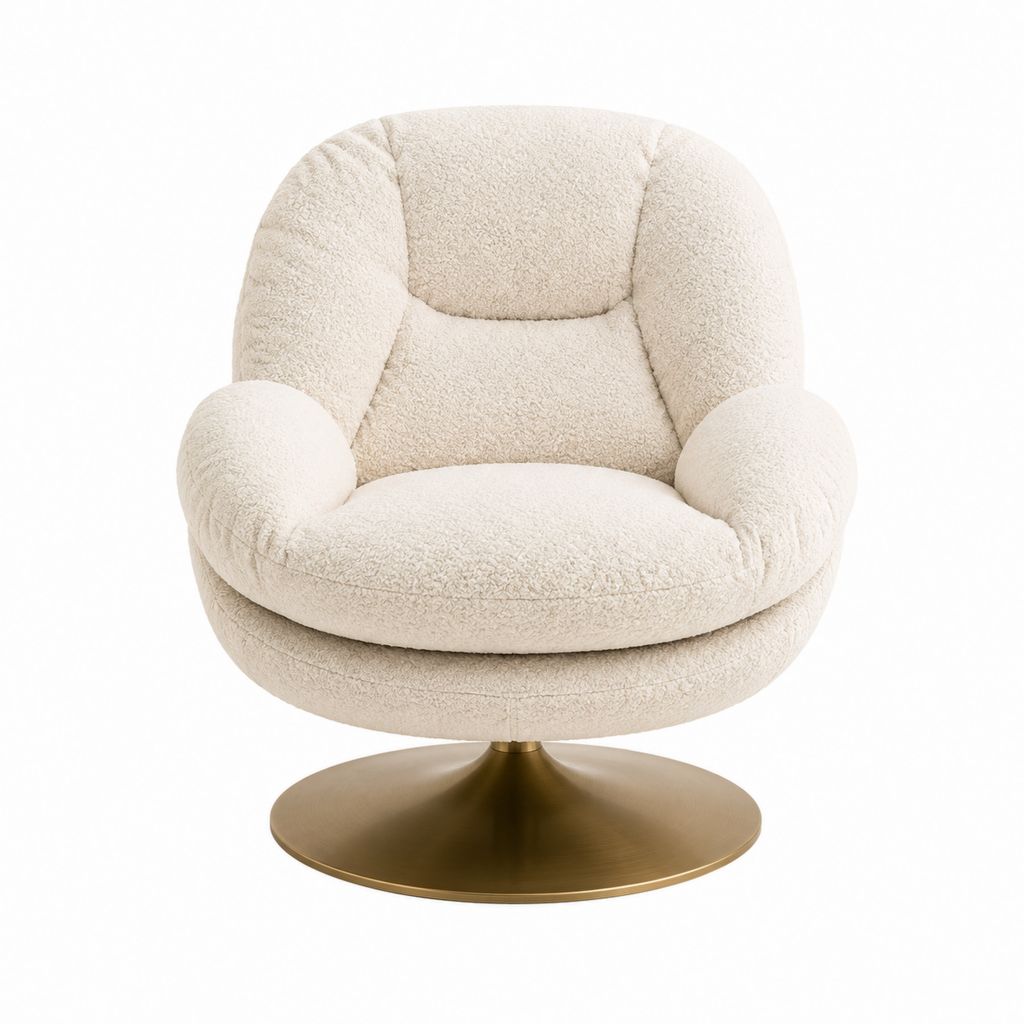 Drehsessel Creme Teddy-Polyester rund 90 x 88 x 85 cm